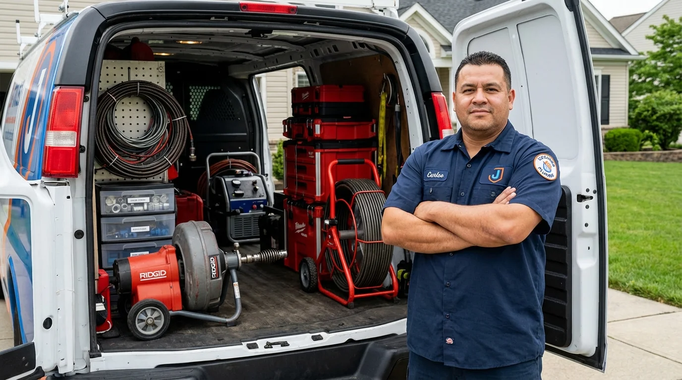 Professional drain cleaning equipment and Johns Plumbing LLC plumber in Benld