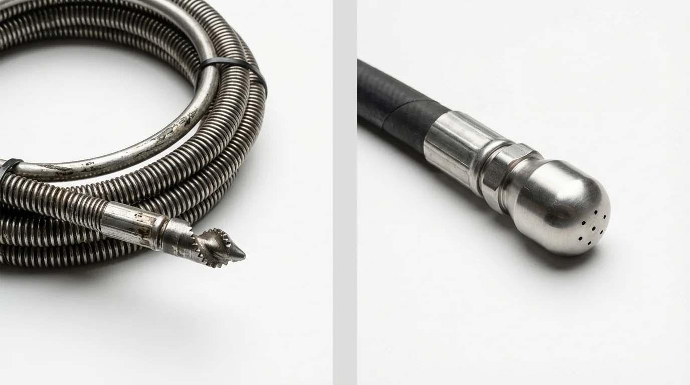 Drain snake cable and hydro jetting nozzle used for drain cleaning in Benld, IL