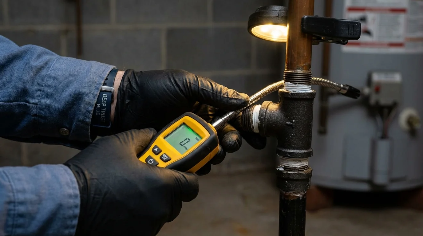 Gas leak detection with electronic sniffer by Johns Plumbing LLC in Benld