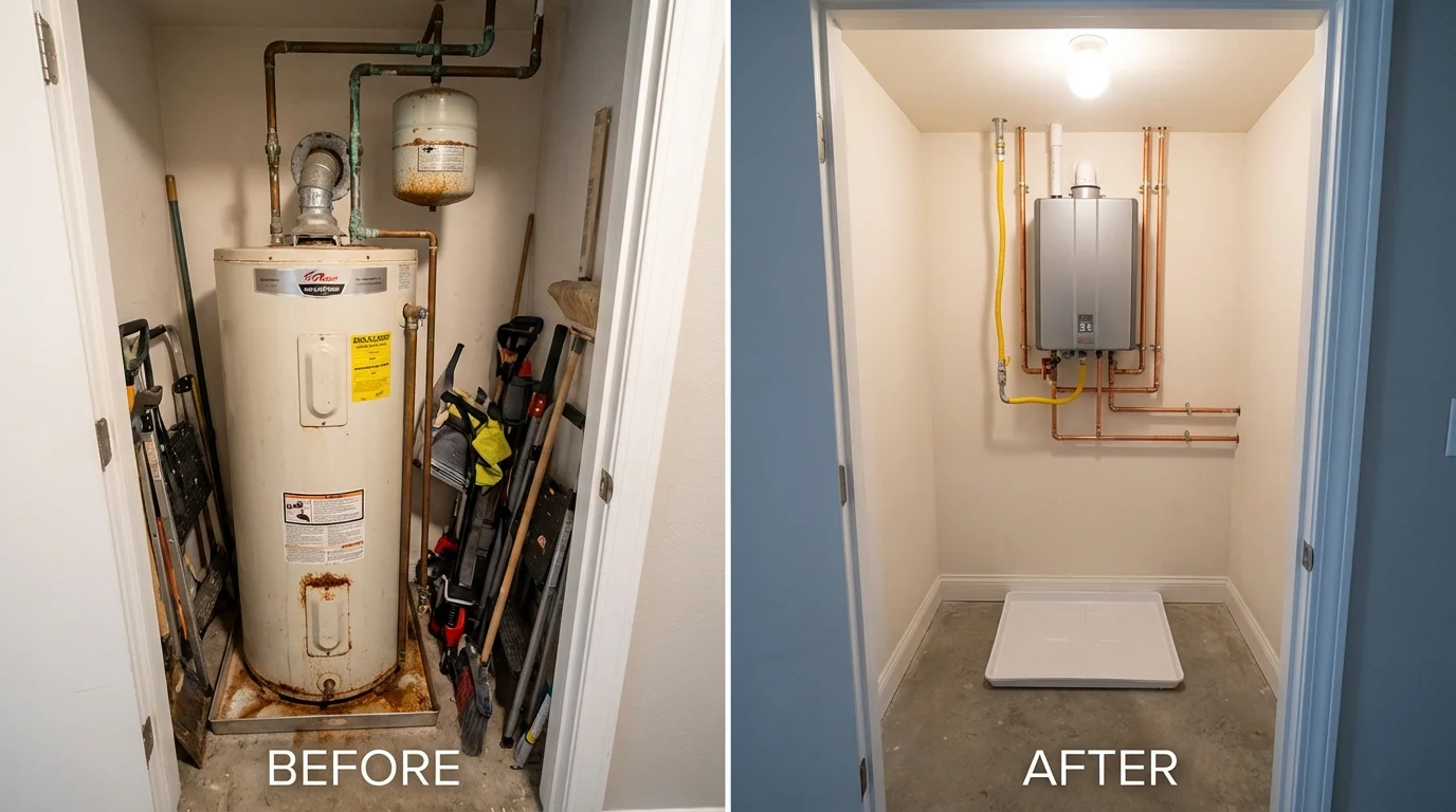 Tank water heater versus wall-mounted tankless unit comparison for Benld, IL homeowners